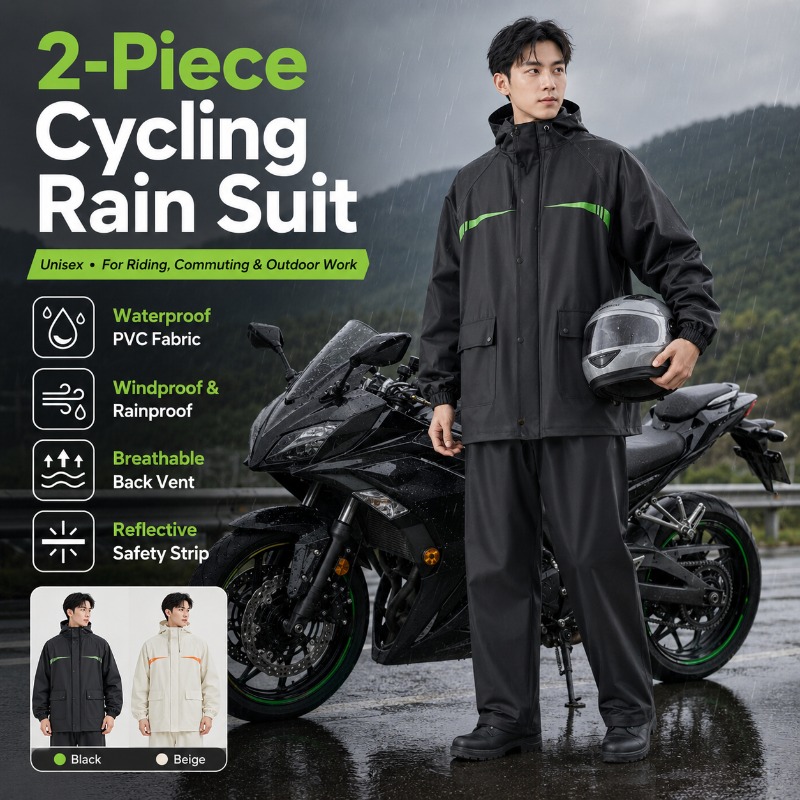 Cycling Commute Jacket - 유니섹스 2피스 방수 사이클링 레인슈트 –